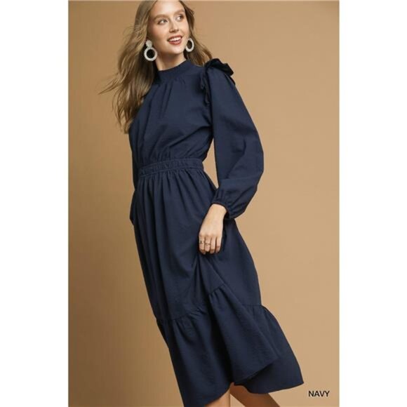Umgee Textured Midi Dress with Ruffle Shoulder Detail - Picture 2 of 5